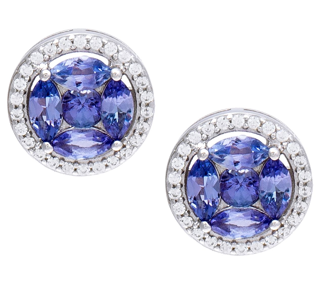 Affinity Gems Sterling Silver Tanzanite & Zircon Stud Earrings,