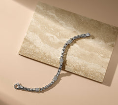 JAI 14K & Sterling Silver Pave Diamond 5.3mm Box Chain Bracelet, 6-1/4"
