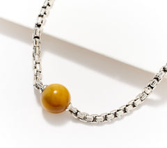 JAI Sterling Silver Gemstone Tiger Eye Bead 2.7mm Chain Necklace
