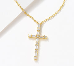 Diamonique x Courtney Khondabi Pave Cross 14K gold-plated Sterling Silver Necklace