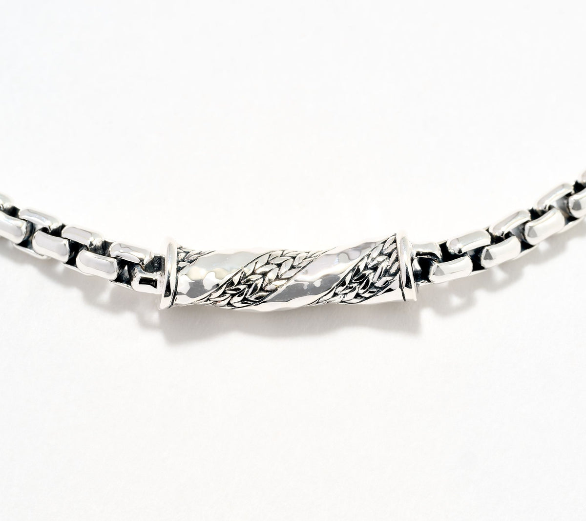 JAI Sterling Silver Box Chain & Sukhothai Ankle Bracelet, 10"