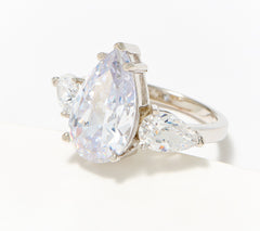 Diamonique Sterling Silver Pear Cut 3-Stone Ring Size 7