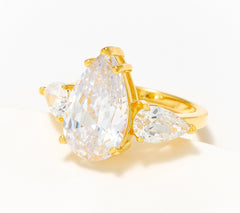 Diamonique Pear Cut 3-Stone Ring,  14K yellow gold-plated Sterling Silver Size 8