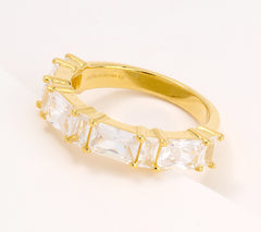 Diamonique Baguette Cut Half Eternity Band Ring, 14K gold-plated Sterling Silver, Size 10