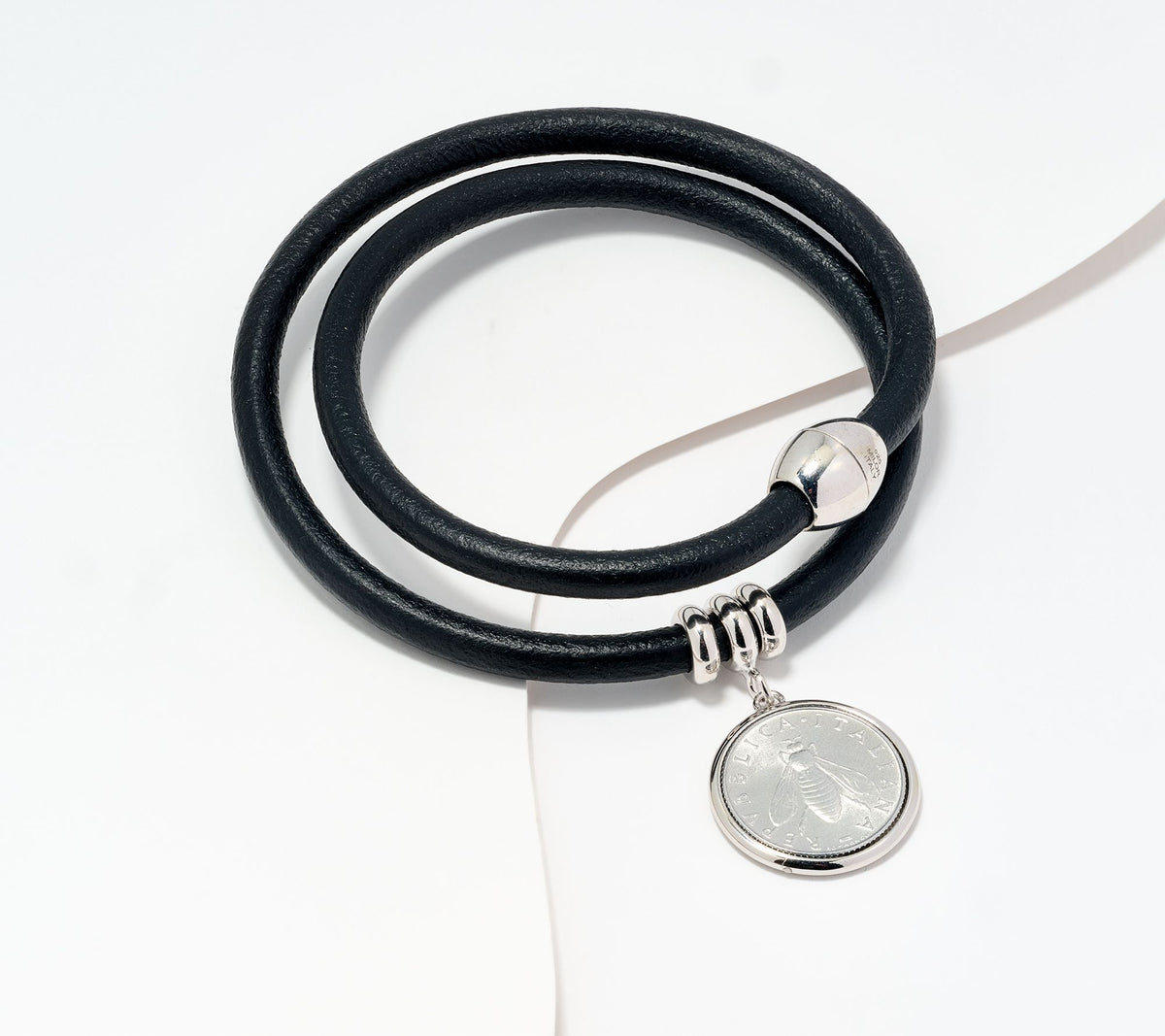 David Markstein Sterling Silver Coin & Leather Bracelet or Necklace, 7"
