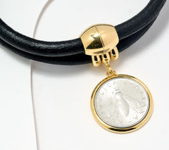 David Markstein Sterling Silver Coin & Leather Bracelet or Necklace, 7"