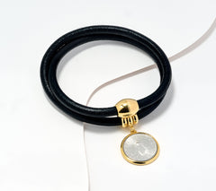 David Markstein Sterling Silver Coin & Leather Bracelet or Necklace, 7"