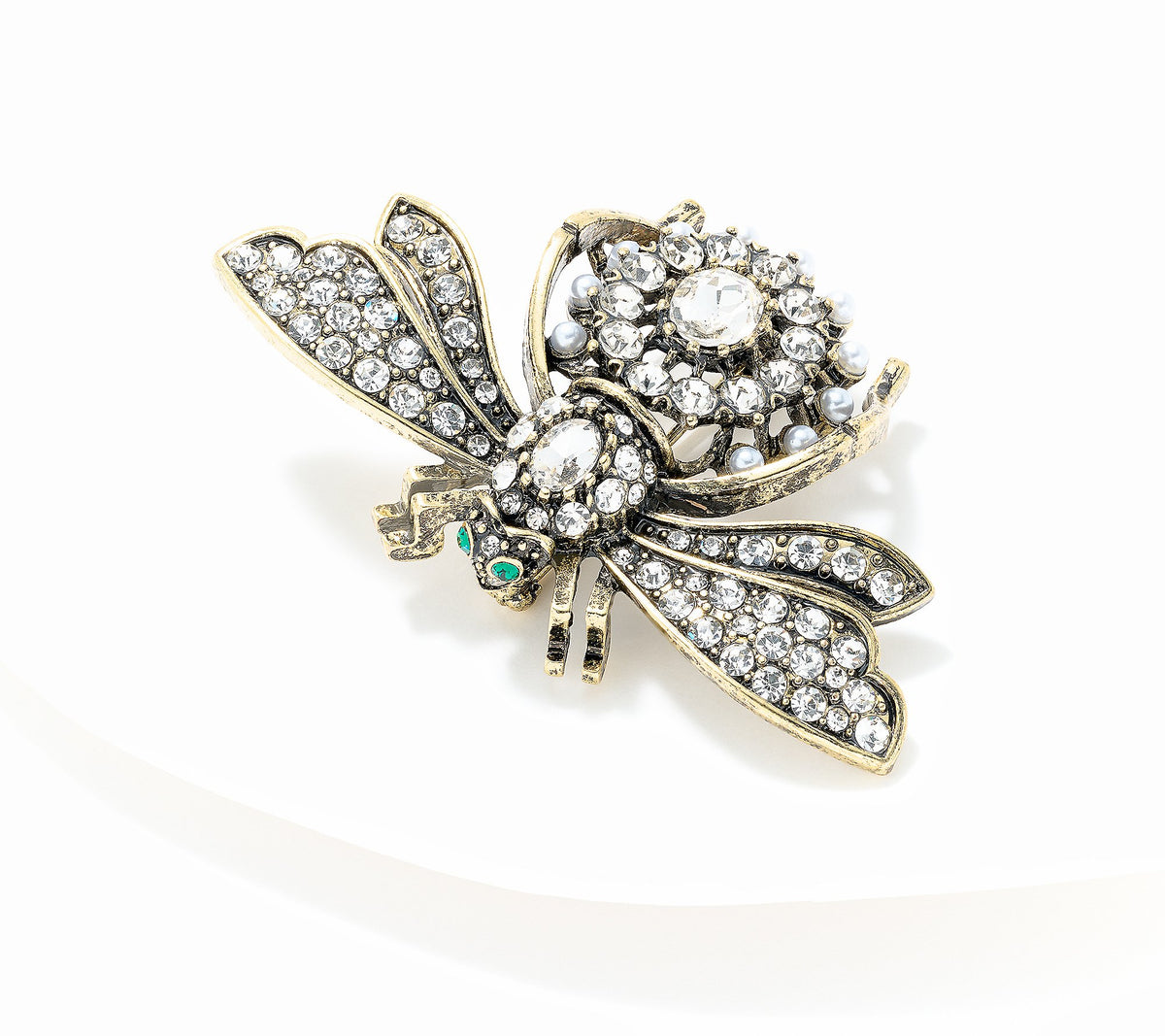 Joan Rivers Antiqued Silvertone Amy's Crystal Bee Pin,