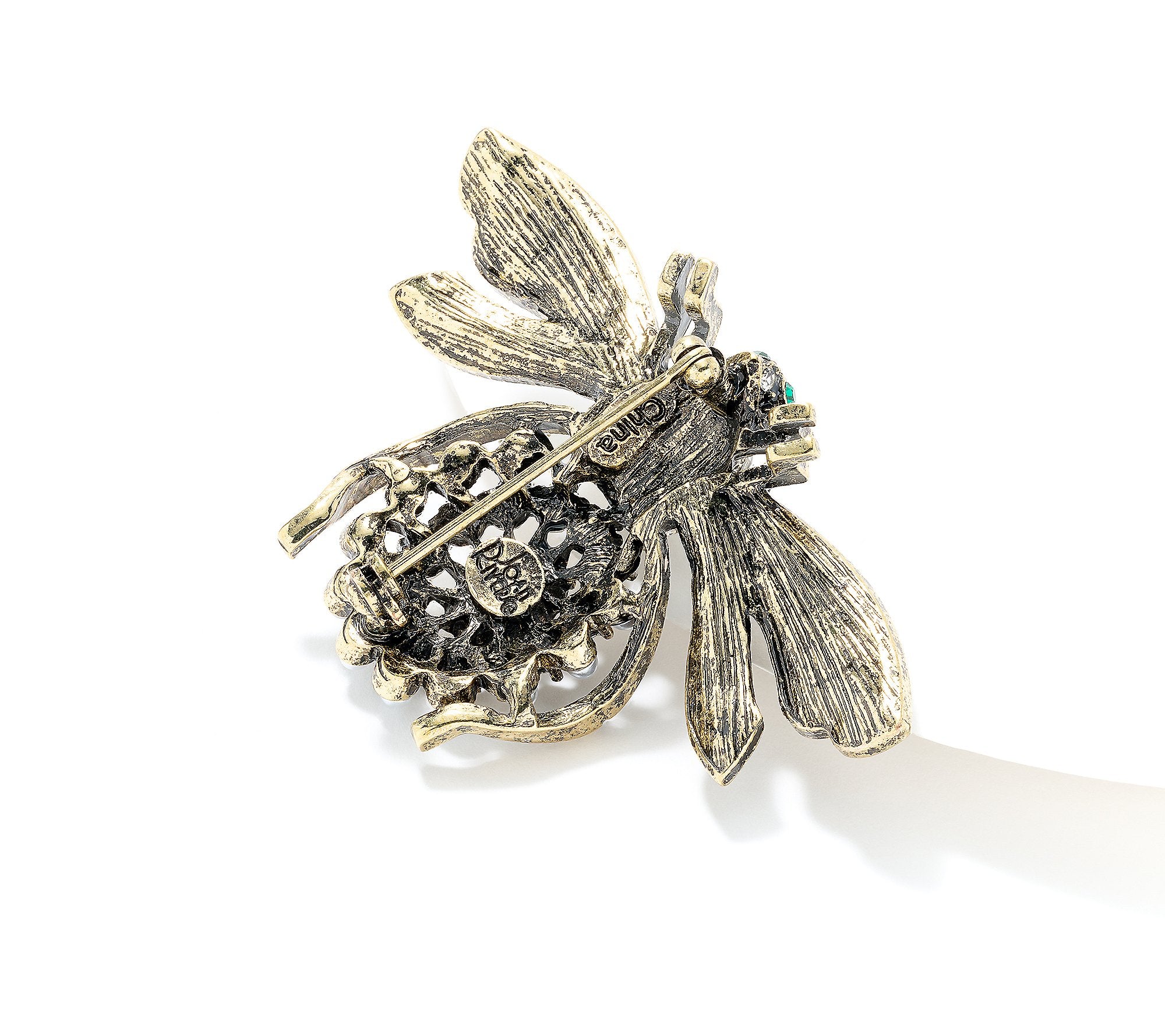 Joan Rivers Antiqued Silvertone Amy's Crystal Bee Pin,
