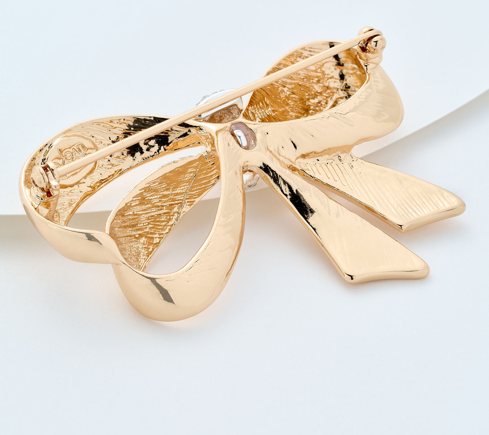 Joan Rivers Goldtone Polished Bow Pin with Pave Stones