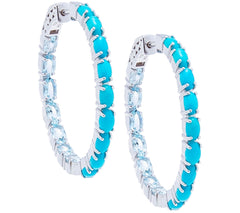 Affinity Gems Sterling Silver Inside Out Turquoise & Aquamarine Hoop Earrings, 1-3/8"