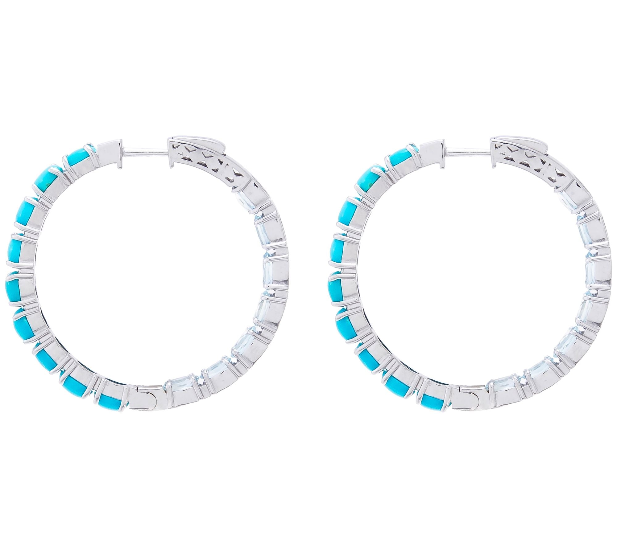 Affinity Gems Sterling Silver Inside Out Turquoise & Aquamarine Hoop Earrings, 1-3/8"