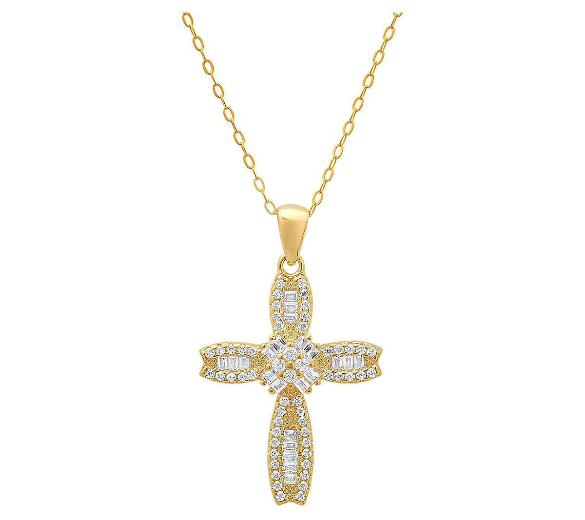 QVC Sterling Silver Petite Cross Yellow Pendant w/ Chain 18"