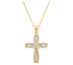 QVC Sterling Silver Petite Cross Yellow Pendant w/ Chain 18"