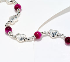 JAI Sterling Silver Symbols of Love 6mm Pink Tiger Eye Beaded Bracelet, 8"