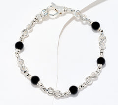 JAI Sterling Silver "Infinity" Black Onyx 6mm Beaded Bracelet, 7-1/4"