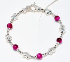 JAI Sterling Silver Symbols of Love 6mm Pink Tiger Eye Beaded Bracelet, 8"