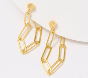 UltraFine 950 Silver PaperClip Chain 1 1/4" Hoop Earrings 18K Gold Plated