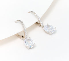 Diamonique Sterling Silver Classics Oval-cut Lever Back Drop Earrings, 1"