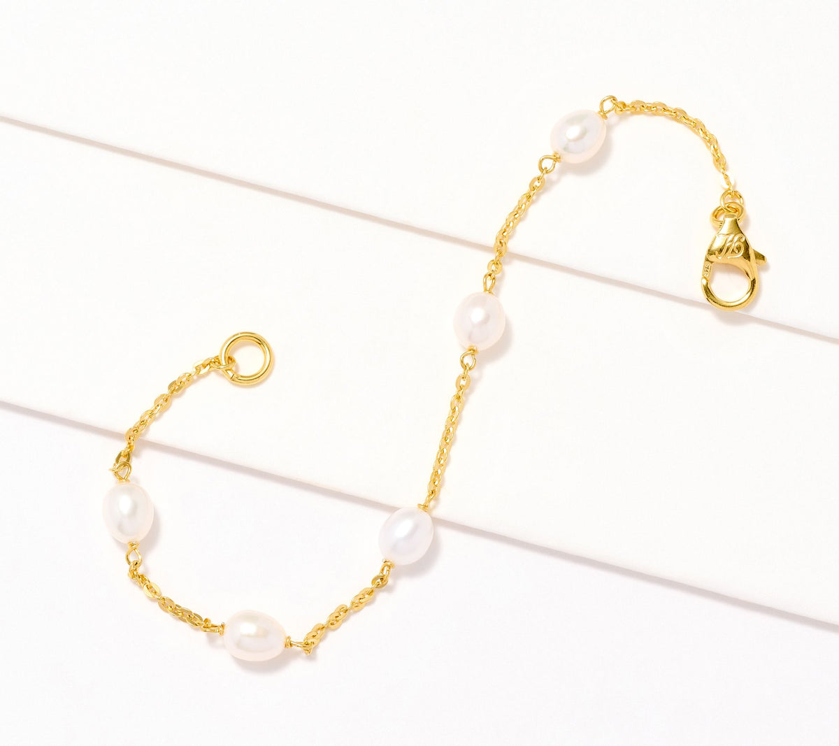 Honora Sterling Silver Goldclad Oval Cultured Pearl & Forzatina Chain Bracelet, Large