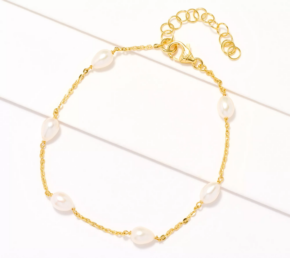 Honora Oval Cultured White Color Pearl & Forzatina Gold Over SS Chain Anklet