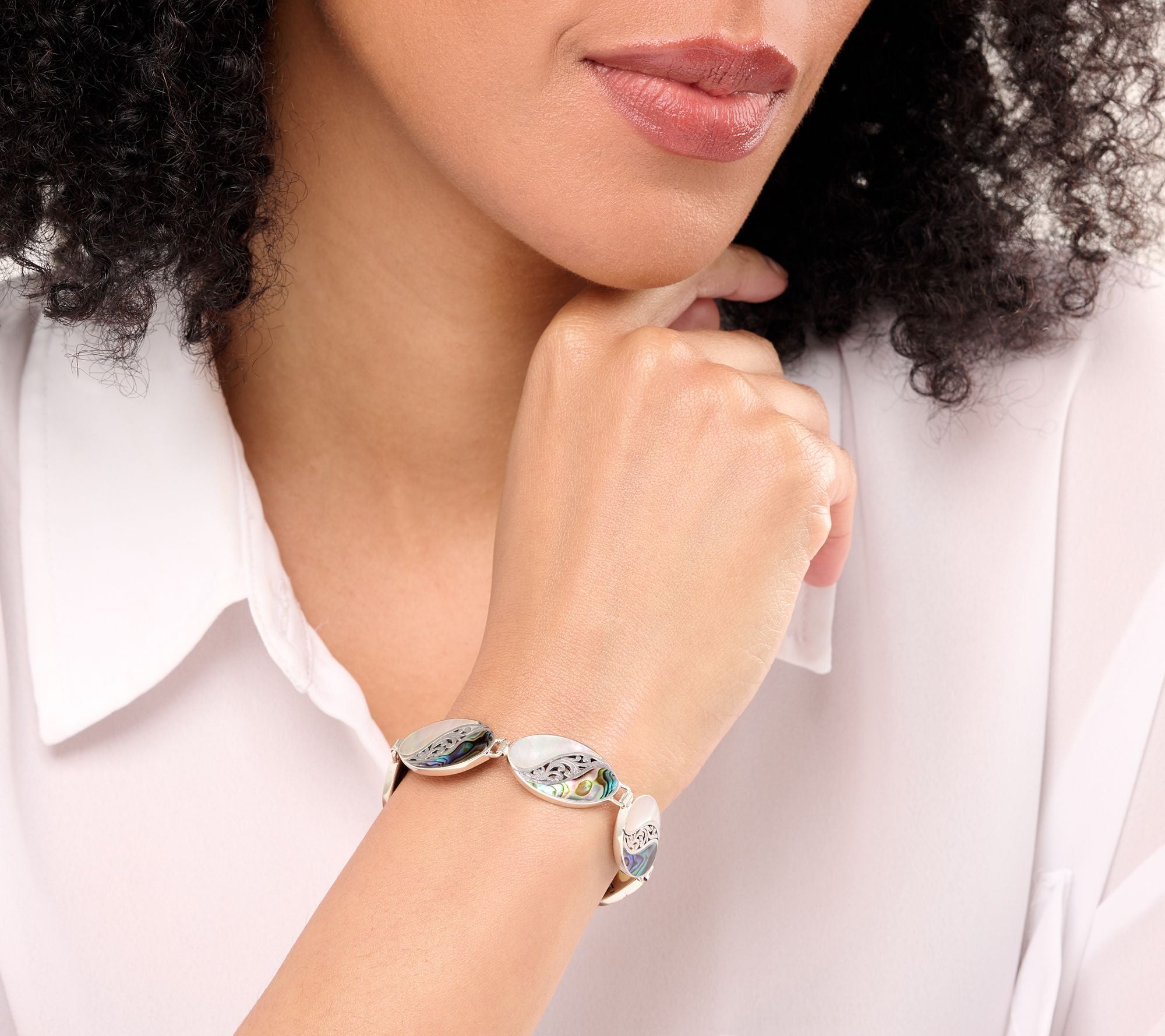 Artisan Crafted Sterling Silver Mother of Pearl Bracelet, 6-1/4"
