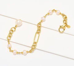 Honora Cultured Pearl Chain Bracelet, Sterling Silver, Goldtone