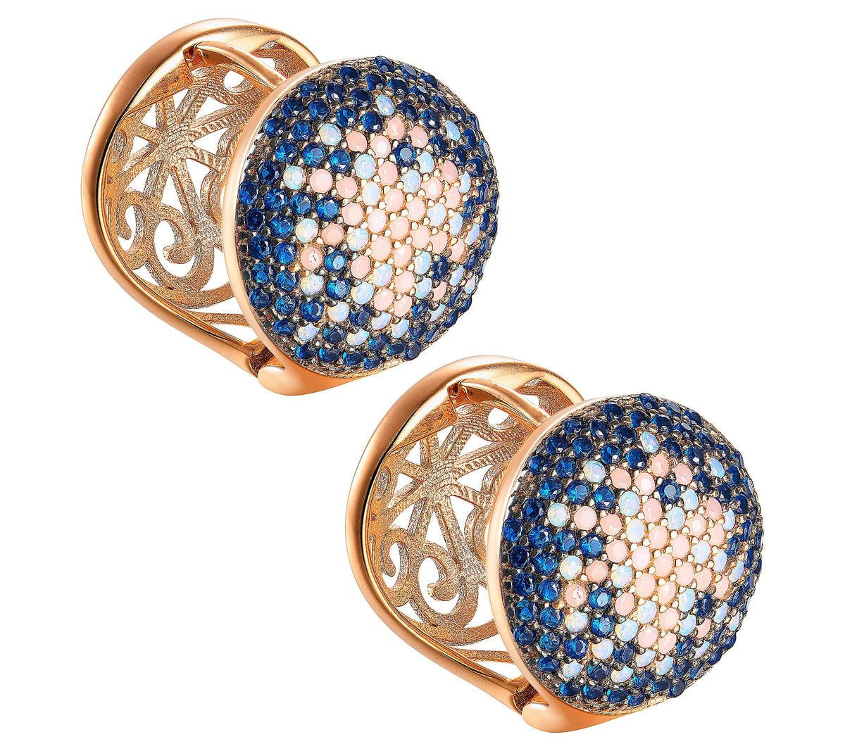 Diamonique 1.50 cttw Blue Button Earrings, 14K Rose Plated