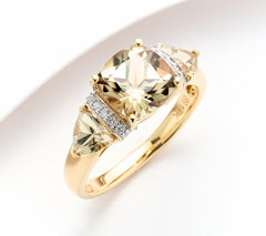 Vault Discoveries  14k Yellow Gold 3.2ct Csarite & Diamond Ring, Size 7