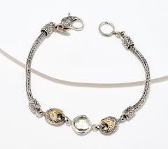 Artisan Crafted Sterling Silver & 18K Accents Cushion-Cut Prasiolite Bracelet, 7-1/4"