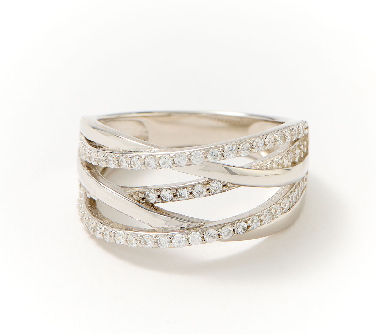 Diamonique Sterling Silver Layers of Love Highway Band Ring, Size 8