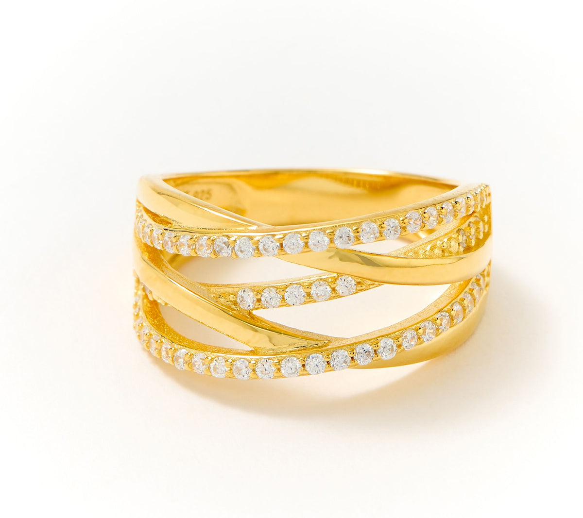 Diamonique Sterling Silver Gold-Clad Layers of Love Highway Band Ring, Size 6