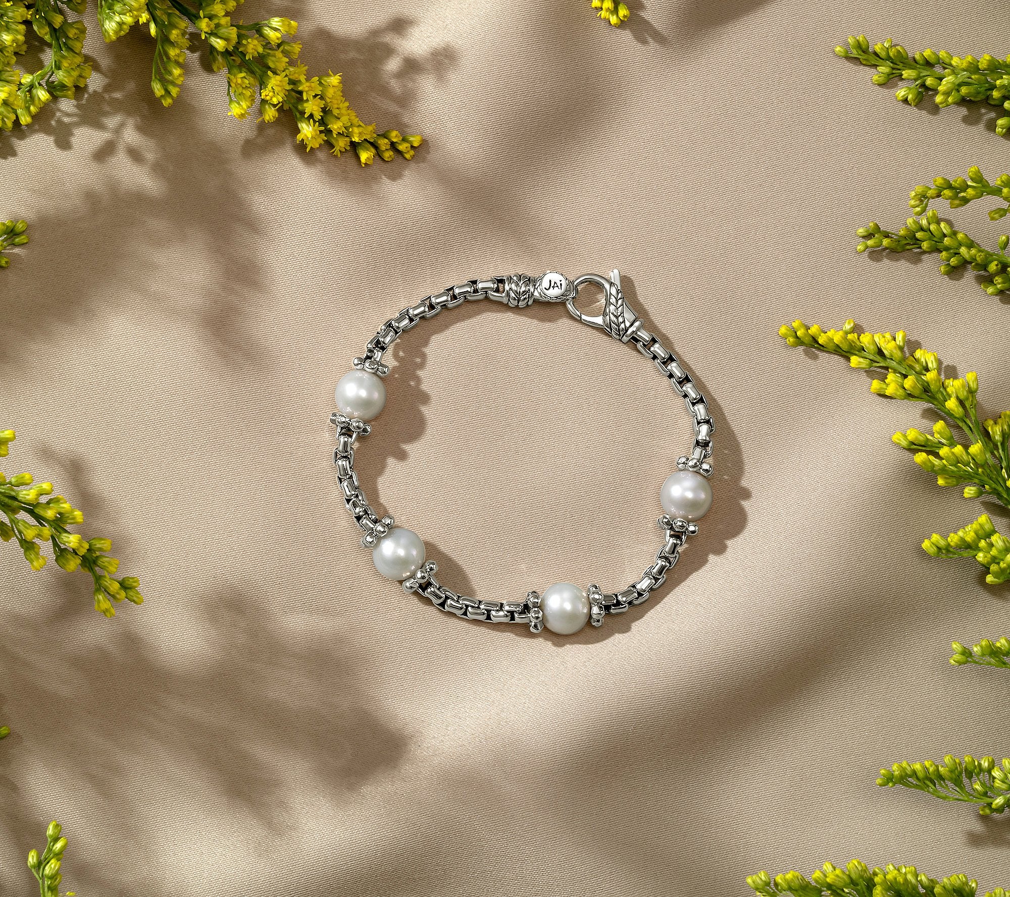 JAI Sterling Silver Cultured Pearl Station Bracelet, 6-3/4"