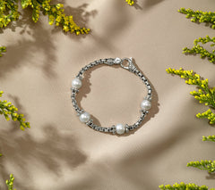 JAI Sterling Silver Cultured Pearl Station Bracelet, 6-3/4"