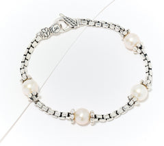 JAI Sterling Silver Cultured Pearl Station Bracelet, 6-3/4"
