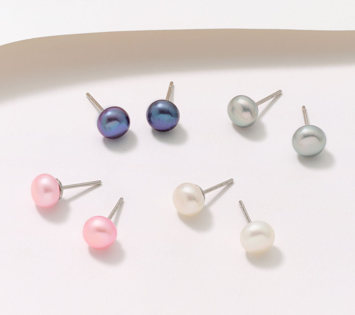 Honora Cultured Pearls Set of 4 Stud Classic Earrings, Stainless Steel