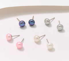 Honora Cultured Pearls Set of 4 Stud Classic Earrings, Stainless Steel