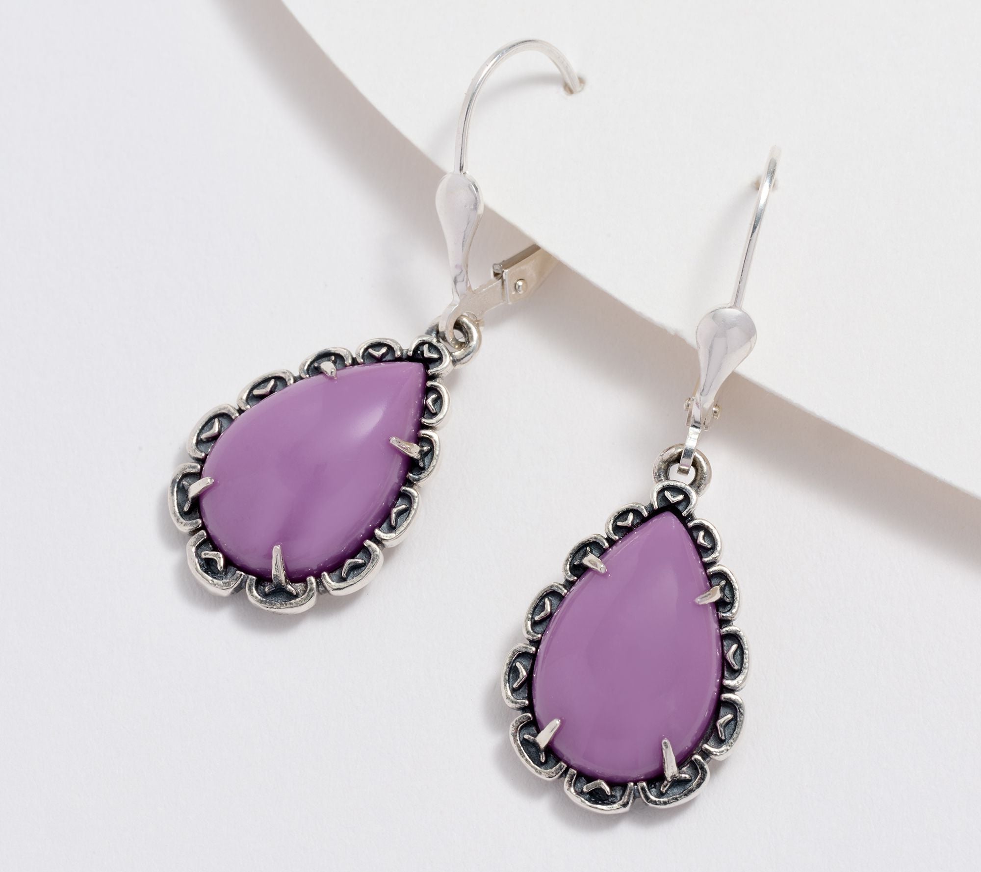 American West Sterling Silver Pear Phosphosiderite Lever Back Earrings, 1-3/8"