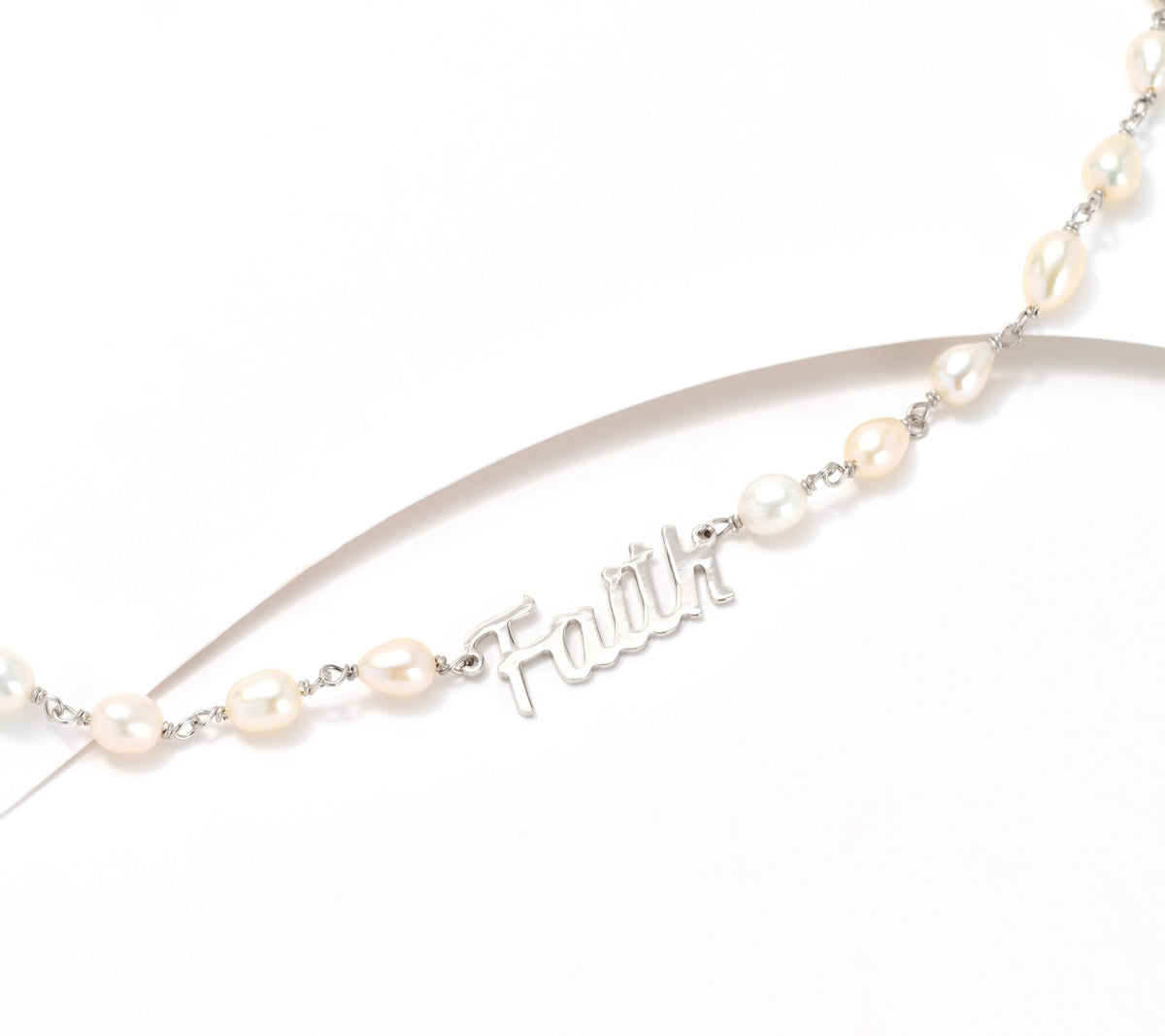Honora Sterling Silver Cultured Pearl Inspirational "Faith" Necklace, 18"