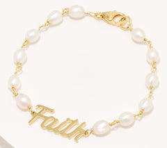 Honora Sterling Silver Goldclad Cultured Pearl Inspirational "Faith" Bracelet, 7-1/4"