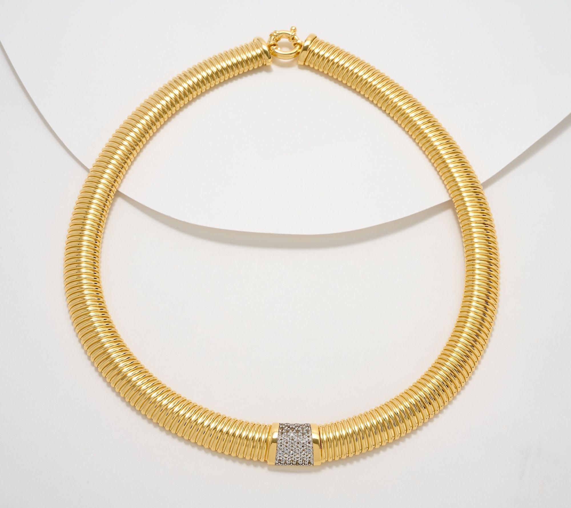 David Markstein Bronze Goldtone White Topaz Tubogas Necklace, 18"