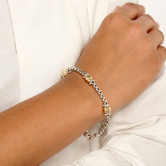 JAI Sterling Silver & 14K Bead 3.7mm Box Chain Bracelet, 7-1/4"