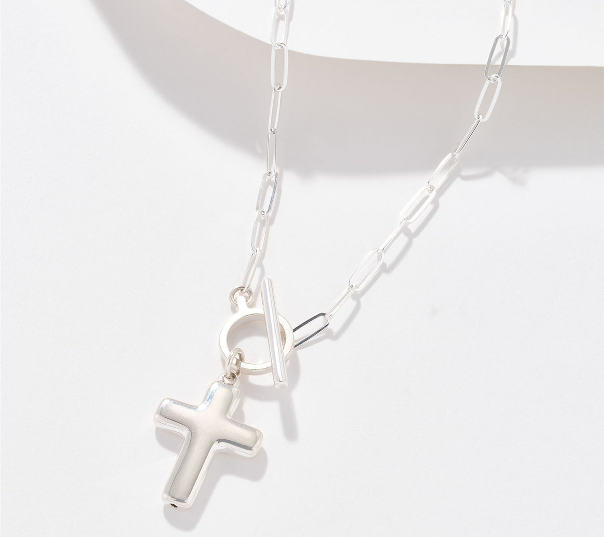 UltraFine 950 Silver "Cross" Charm Toggle Paperclip Necklace, 18"