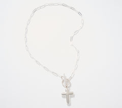 UltraFine 950 Silver "Cross" Charm Toggle Paperclip Necklace, 18"