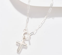 UltraFine 950 Silver "Cross" Charm Toggle Paperclip Necklace, 18"