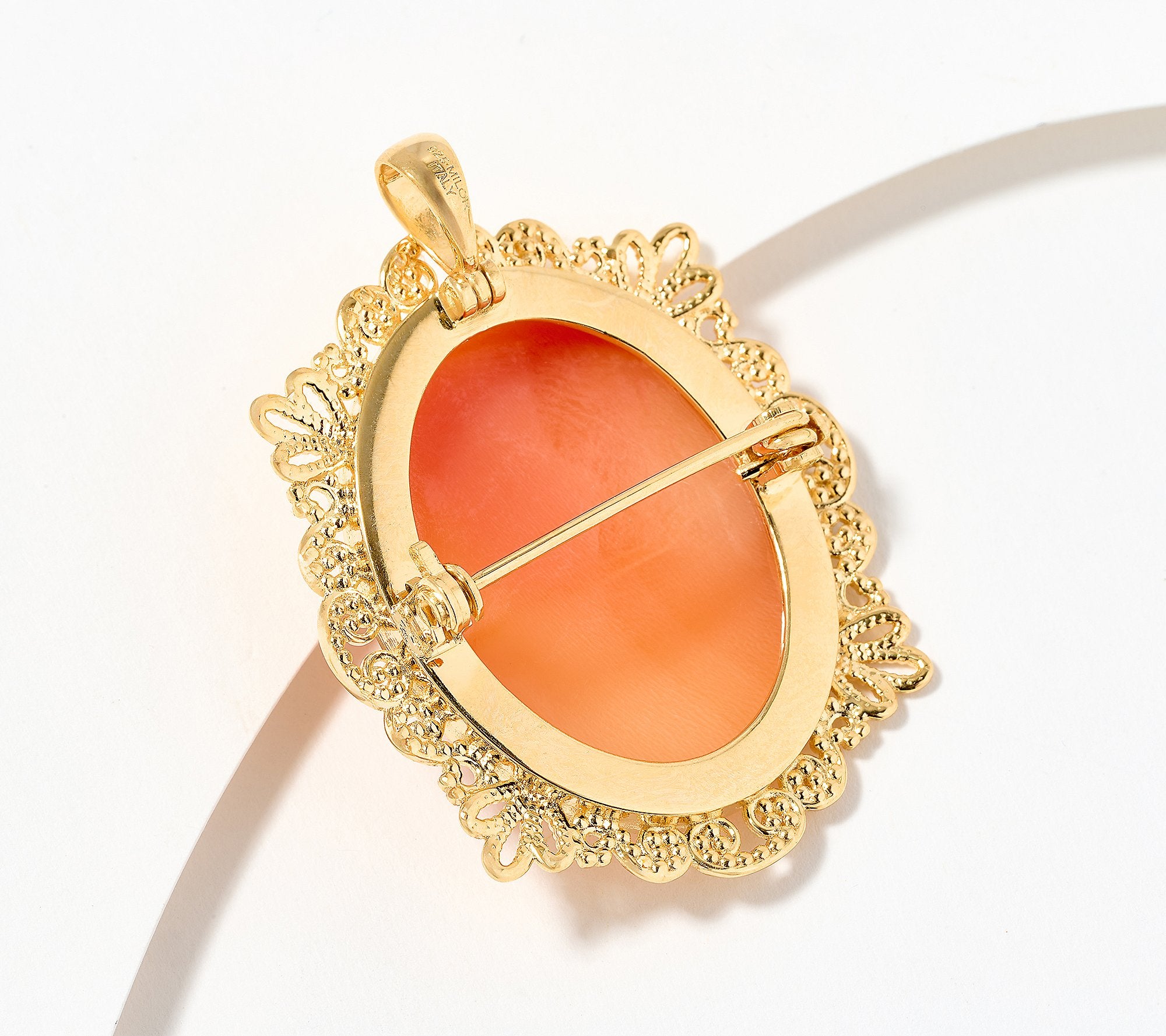 David Markstein, 18K yellow gold-plated Sterling Silver Oval Cameo Pendant or Brooch