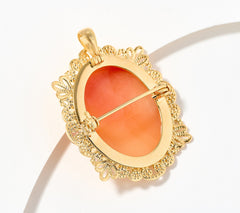 David Markstein, 18K yellow gold-plated Sterling Silver Oval Cameo Pendant or Brooch
