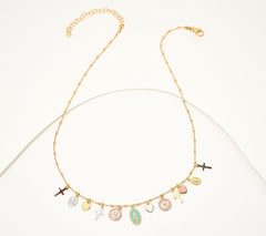 David Markstein Tri-Tone Sterling Silver Heart & Cross Charm 17 + 3" Necklace