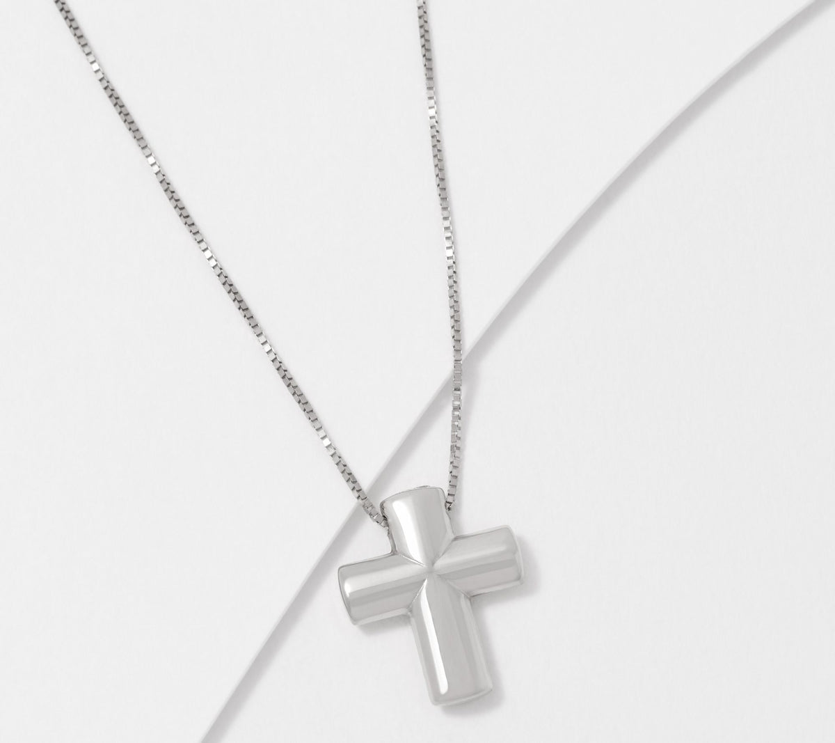 EternaGold 14K White Gold Puffed "Cross" Motif Necklace, 20"