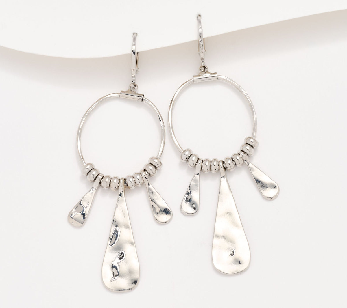 Susan Graver  Silvertone Hammered Metal Statement Earrings, 2-1/2"